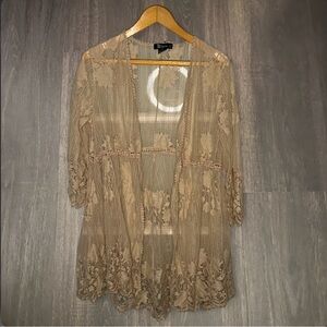 Miss Chevious Lace Open Front Kimono Cover Up Size L Boho